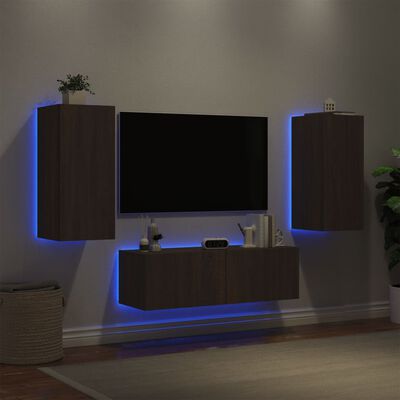 vidaXL 3-dijelni zidni TV ormarići s LED svjetlima smeđa boja hrasta