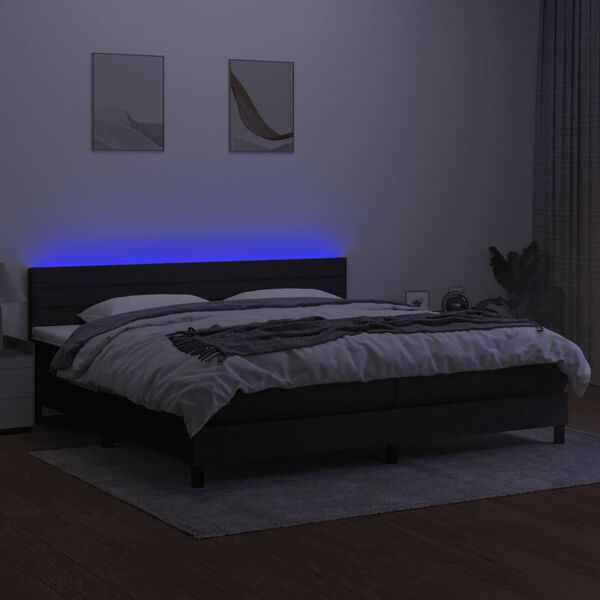vidaXL Krevet box spring s madracem LED crni 200x200 cm od tkanine