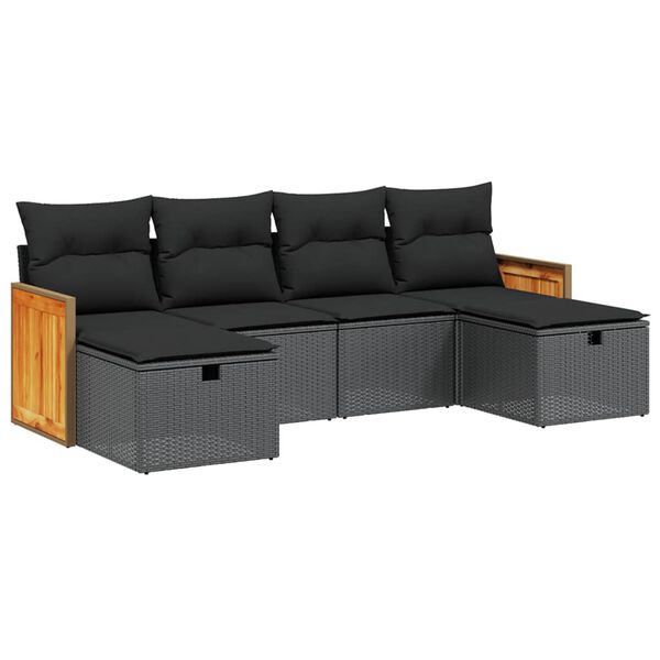 vidaXL 6-dijelni set vrtnih sofa s jastucima crni od poliratana