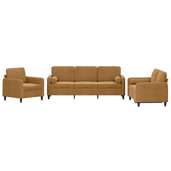 vidaXL 3-dijelni set sofa s jastucima smeđi baršunasti