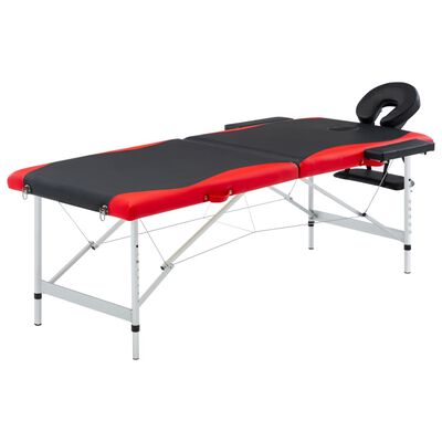 vidaXL Sklopivi masažni stol s 2 zone aluminijski crno-crveni