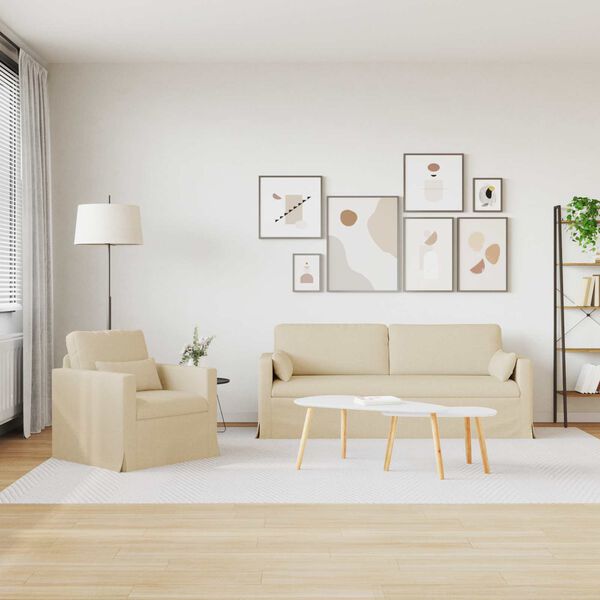 vidaXL Sofa 2 pcs Krema 198 x 78 x 80 cm tkanina