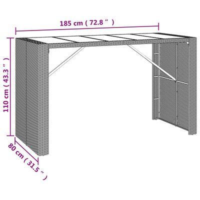 vidaXL Barski stol sa staklenom pločom smeđi 185x80x110 cm poliratan