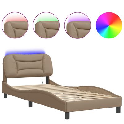 vidaXL Okvir kreveta s LED svjetlima cappuccino 80x200 cm umjetna koža