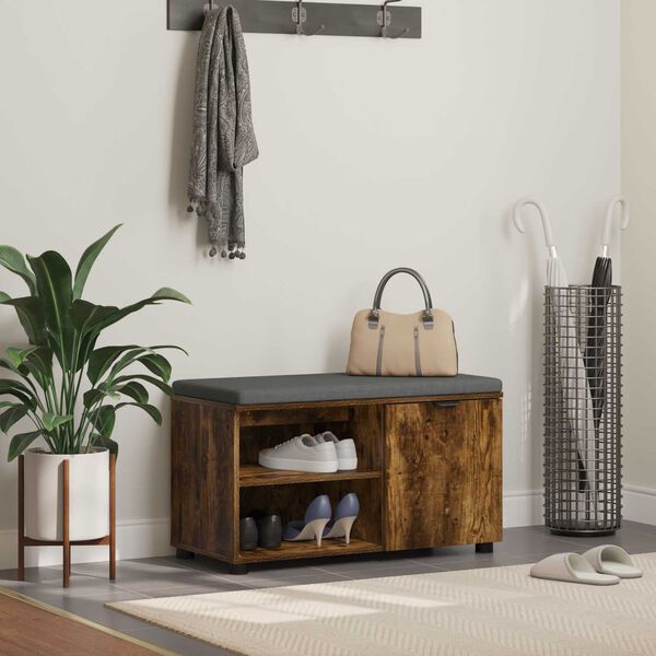 vidaXL Klupa za hodnik s jastukom Dimljeni hrast 80 x 38 x 46 cm