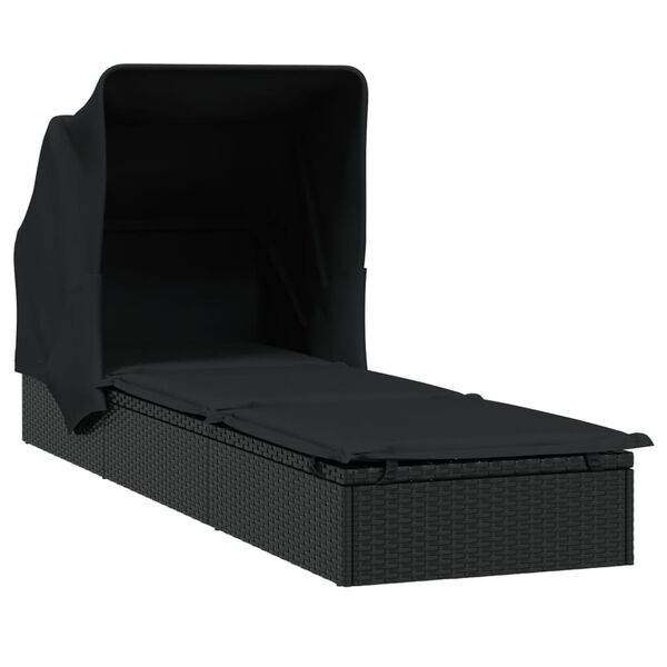 vidaXL Ležaj za sunčanje sklopivi krov crni 213 x 63 x 97 cm poliratan