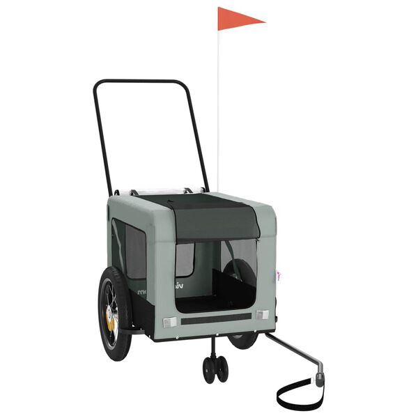 vidaXL Prikolica za bicikl za ljubimce sivo-crna od tkanine i željeza