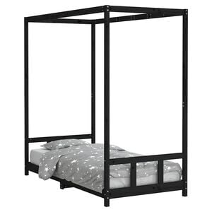 vidaXL Okvir za dječji krevet crni 90 x 190 cm od masivne borovine