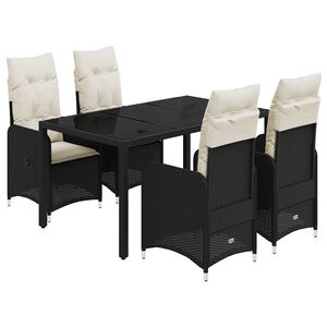 vidaXL 5-dijelni vrtni bistro set od poliratana s jastucima crni