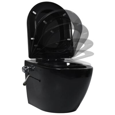 vidaXL Zidna toaletna školjka bez ruba s bideom keramička crna