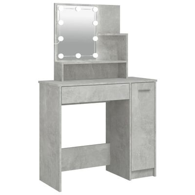 vidaXL Toaletni stolić s LED Siva betona 86,5x35x136 cm