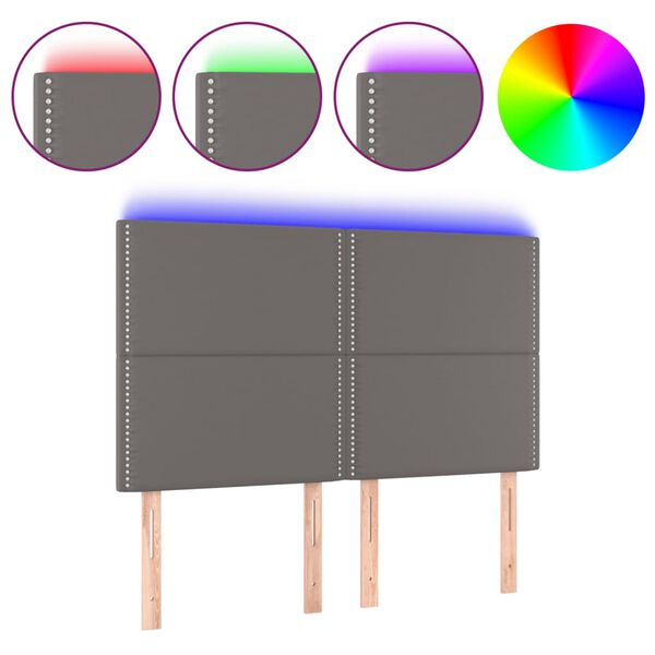 vidaXL LED uzglavlje sivo 144x5x118/128 cm od umjetne kože