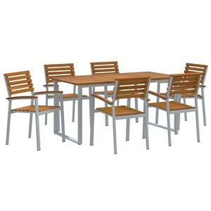 vidaXL Vrtni set za objed 7 pcs Siva Čvrsto drvo akacije