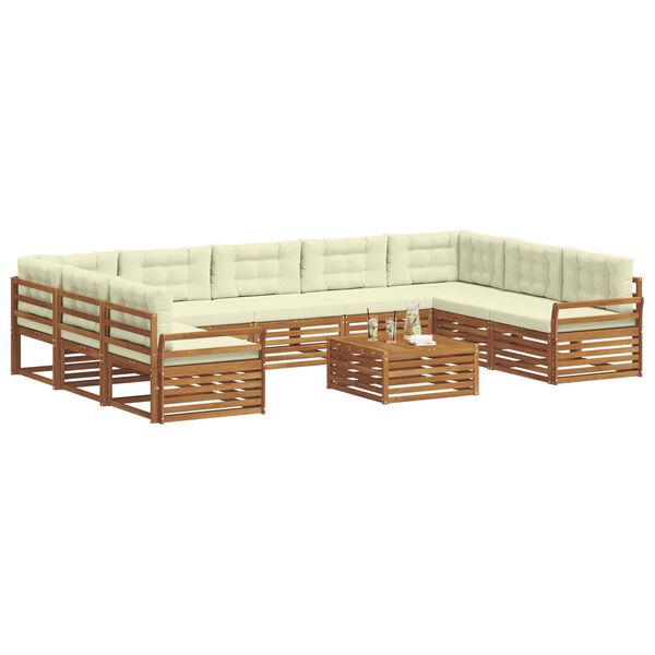 vidaXL Set vanjskih sofa 10 pcs Prirodna i krem Čvrsto drvo akacije