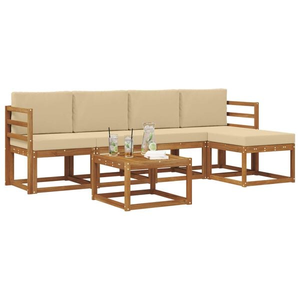 vidaXL Set vanjskih sofa 6 pcs Prirodna i bež Čvrsto drvo akacije