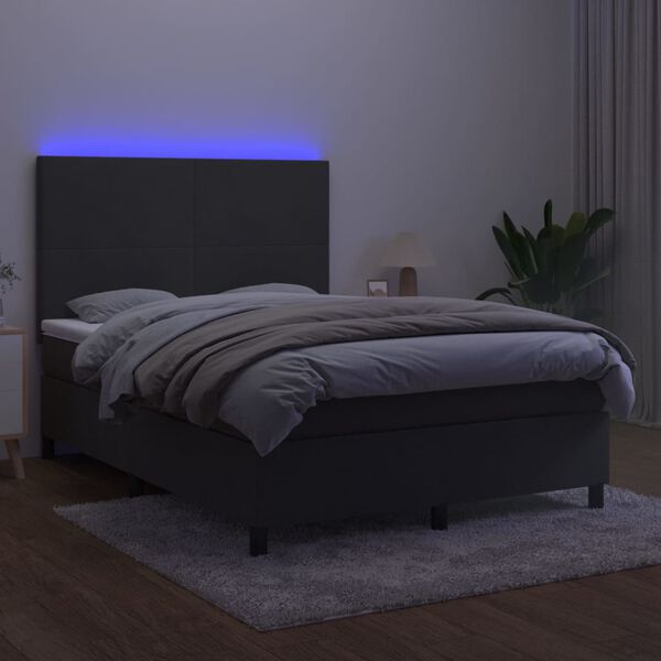 vidaXL Krevet box spring s madracem LED tamnosivi 140x190 cm bar&scaron;un