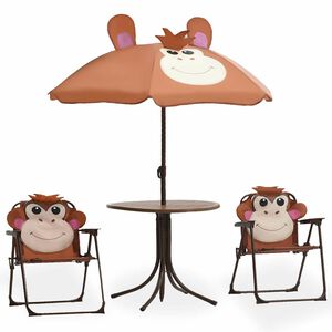 vidaXL 3-dijelni dječji vrtni bistro set sa suncobranom smeđi