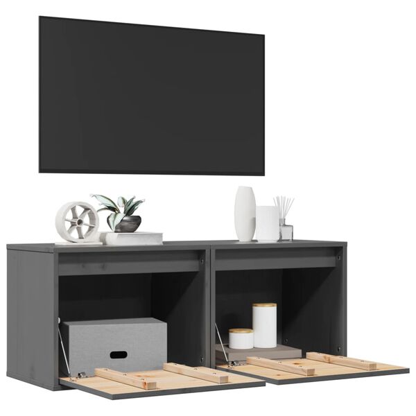 vidaXL Zidni ormarići 2 kom sivi 45 x 30 x 35 cm od masivne borovine