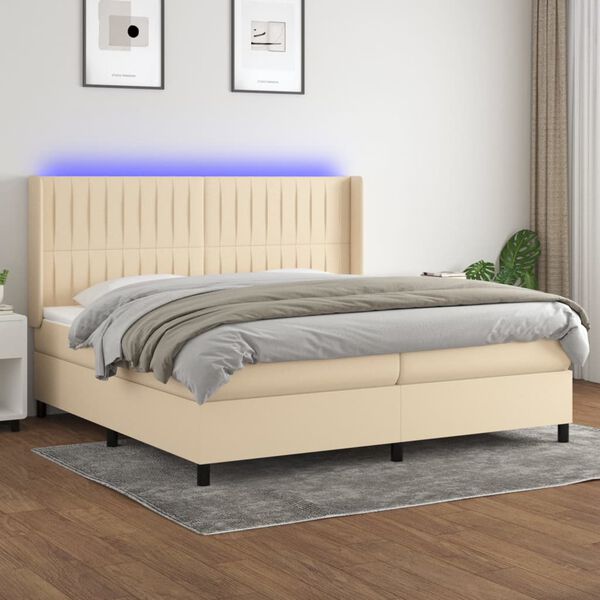 vidaXL Krevet box spring s madracem LED krem 200x200 cm od tkanine