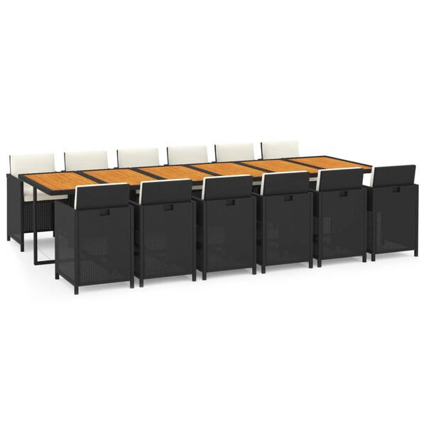 vidaXL 13-dijelni vrtni blagovaonski set s jastucima poliratan crni