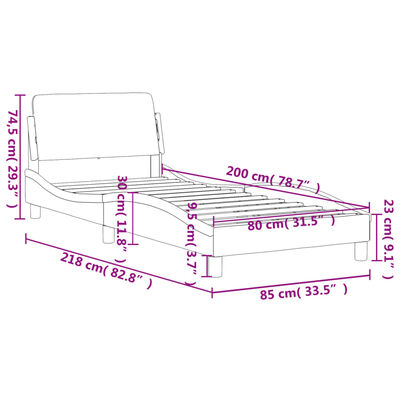 vidaXL Okvir za krevet s uzglavljem svjetlosivi 80 x 200 cm baršunasti