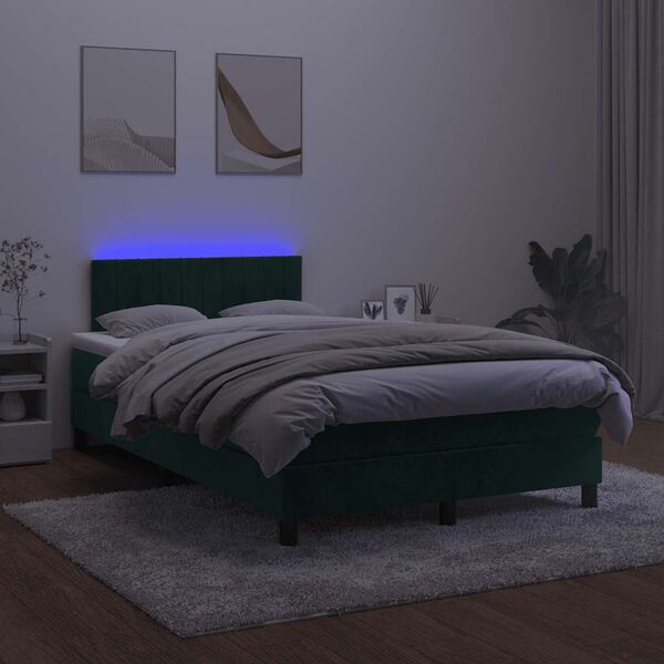 vidaXL Krevet box spring s madracem LED tamnozeleni 120x200 cm bar&scaron;un