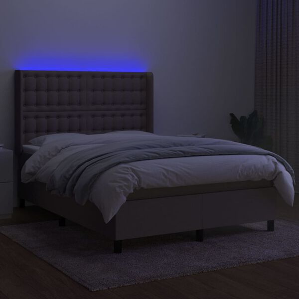 vidaXL Krevet box spring s madracem LED smeđesivi 140x200 cm tkanina
