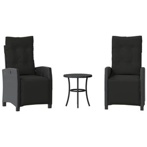 vidaXL 3-dijelni bistro set s jastucima crni od poliratana