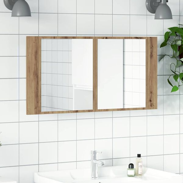 vidaXL LED ormarić s ogledalom boja hrasta artisan 90x12x45 cm drveni