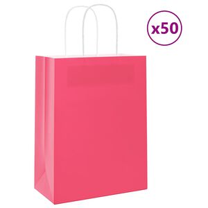 vidaXL Papirnate vrećice 50 kom s ručkama ružičaste 21x11x28 cm