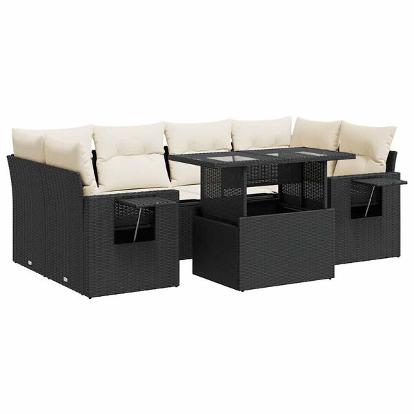 vidaXL 7-dijelni set vrtnih sofa od poliratana s jastucima crni
