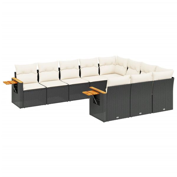 vidaXL 10-dijelni set vrtnih sofa s jastucima crni od poliratana