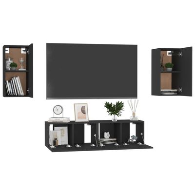 vidaXL 4-dijelni set TV ormarića crni od iverice