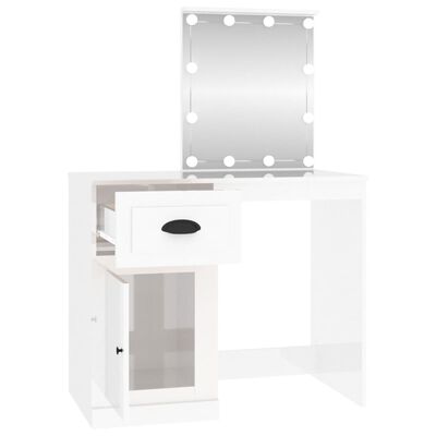 vidaXL Toaletni stolić s LED svjetlima sjajni bijeli 90x50x132,5 drvo