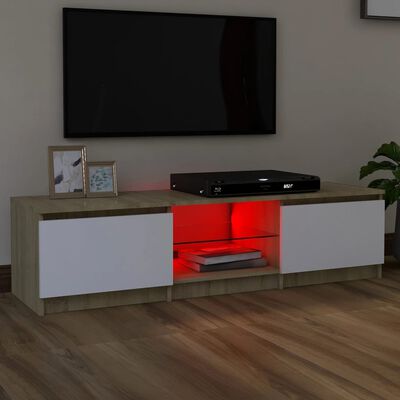 vidaXL TV ormarić s LED svjetlima bijeli i boja hrasta 140x40x35,5 cm