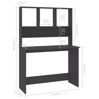 vidaXL Radni stol s policama sivi 110 x 45 x 157 cm od iverice