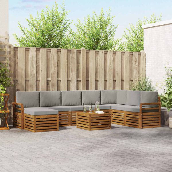 vidaXL Setovi sofa 9 pcs Prirodna i svijetlo siva Čvrsto drvo akacije