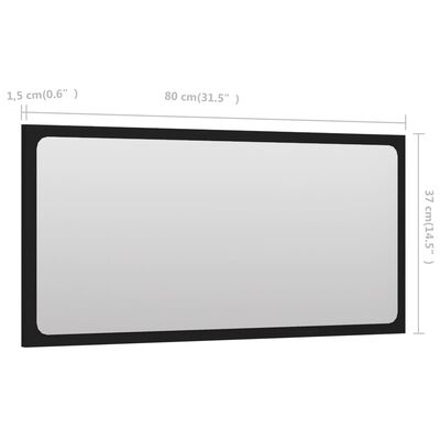 vidaXL Kupaonsko ogledalo crno 80 x 1,5 x 37 cm konstruirano drvo