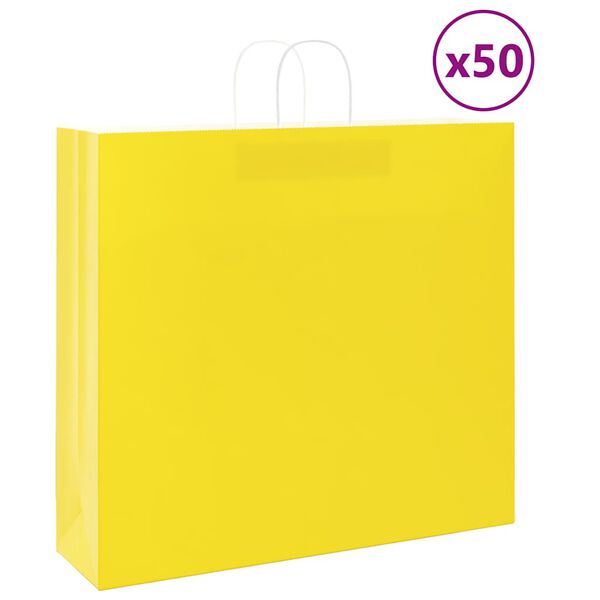 vidaXL Papirnate vrećice 50 kom s ručkama žute 54x15x49 cm