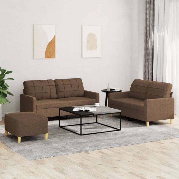 vidaXL 3-dijelni set sofa s jastucima smeđi od tkanine