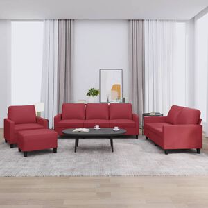 vidaXL 4-dijelni set sofa s jastucima crvena boja vina od umjetne kože