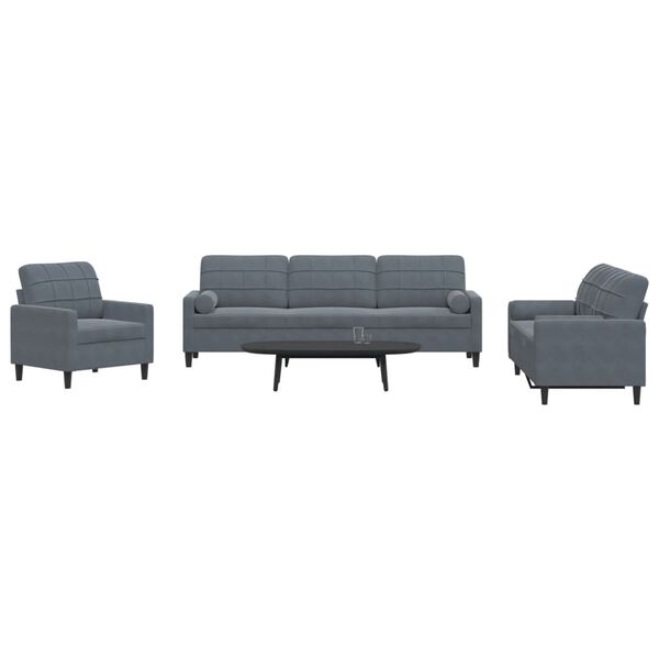 vidaXL 3-dijelni set sofa s jastucima tamnosivi bar&scaron;unasti