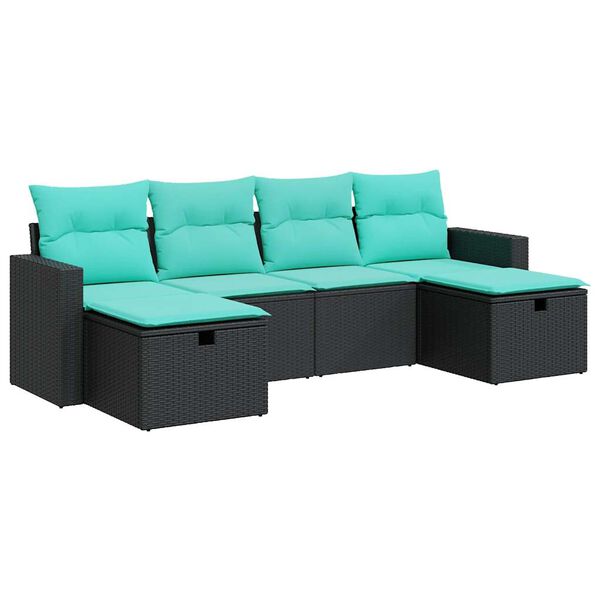 vidaXL 6-dijelni set vrtnih sofa s jastucima crni od poliratana