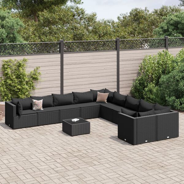 vidaXL 11-dijelni set vrtnih sofa od poliratana s jastucima crni
