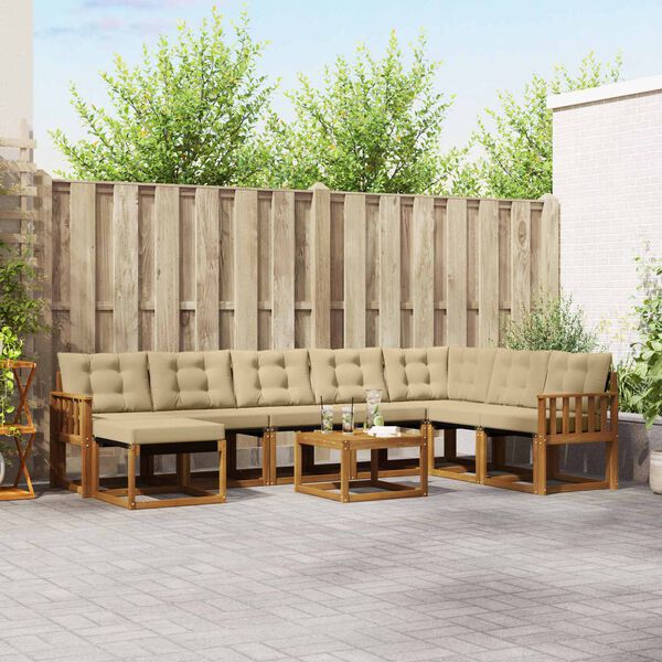 vidaXL Set vanjskih sofa s jastukom 9 pcs Prirodna i bež
