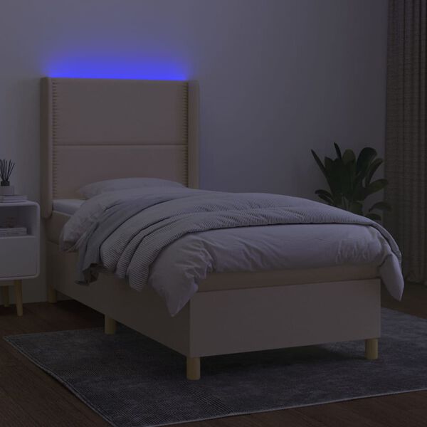 vidaXL Krevet box spring s madracem LED krem 90x190 cm od tkanine