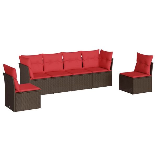 vidaXL 6-dijelni set vrtnih sofa od poliratana s jastucima smeđi