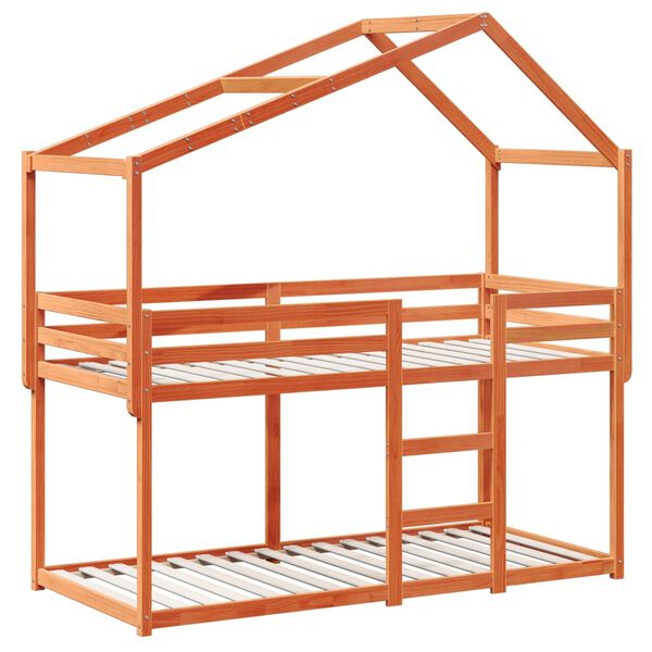 vidaXL Krevet na kat s krovom vo&scaron;tano smeđi 90x200 cm masivna borovina