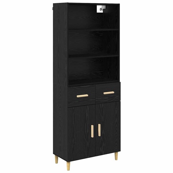 vidaXL Highboard Crni hrast 69,5 x 32,5 x 180 cm Konstruirano drvo