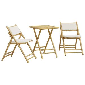 vidaXL 3-dijelni sklopivi bistro set s krem bijelim jastucima bambus
